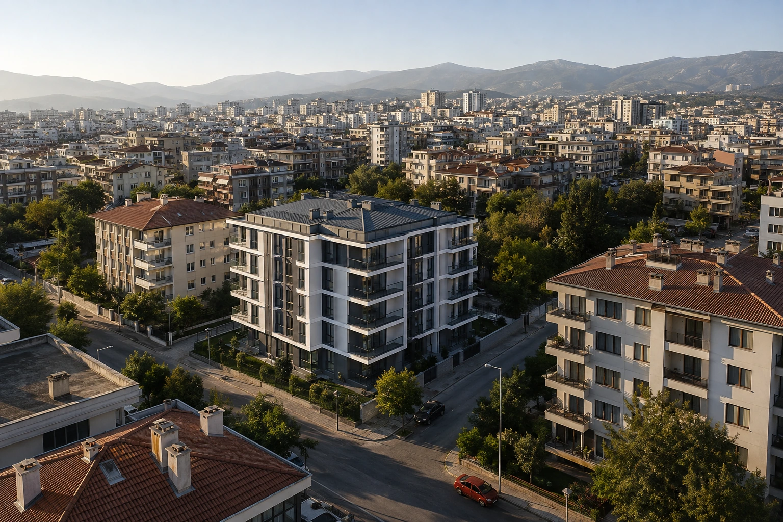 İzmir kent dokusunu temsilen hazırlanmış konut bölgesi görünümü